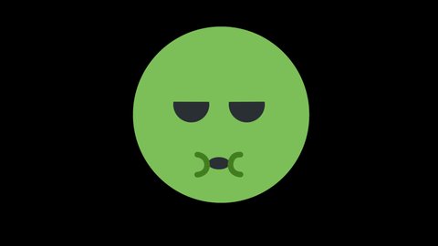 Nauseated Face Animated Emoji, Social Media Reaction Concept Icon. Isolated on Transparent Background, 4K Ultra HD ProRes 4444, Emoticon and Smiley Motion Graphic Animation.