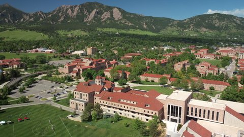 Boulder, CO - June 10, 2021: University of Colorado, CU Boulder campus aerial landscape