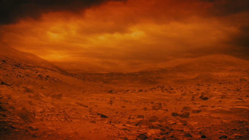 Mars Hostile Landscape With Dust Storm And Lightning Royalty-Free Stock Footage #1074698795