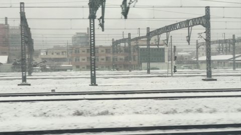 The view from the train on a snowy day