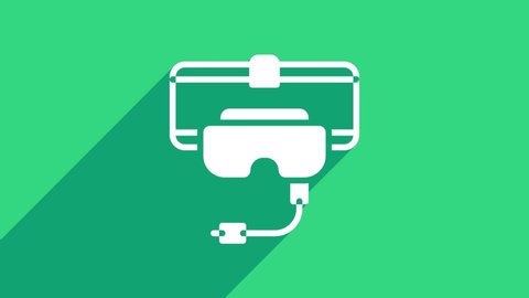 White Virtual reality glasses icon isolated on green background. Stereoscopic 3d vr mask. 4K Video motion graphic animation .