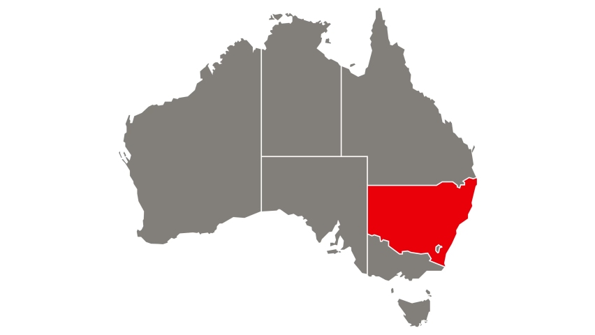 New South Wales state blinking red highlighted in map of Australia Royalty-Free Stock Footage #1074710672