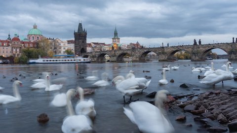 Prague and Charles bridge Day to Night Time Lapse, Czech Republic
