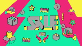 Colorful background of sale banner in pop art style in 4k video.