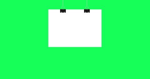 paper hanging on clip moving animated video. white sheet banner binder animation