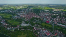Aerial view around the city Neustadt an der Aisch in Germany, Bavaria on a sunny spring day