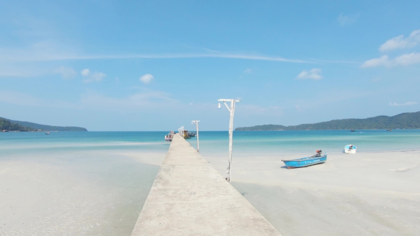 Walk on pier point of view. Koh Rong tropical Island, Cambodia. Paradisiac holidays | Shutterstock HD Video #1074734420