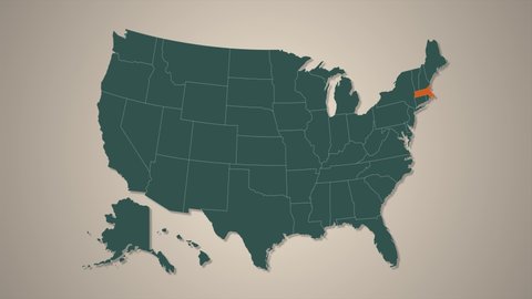 Massachusetts federal state blinking orange highlighted in map of USA