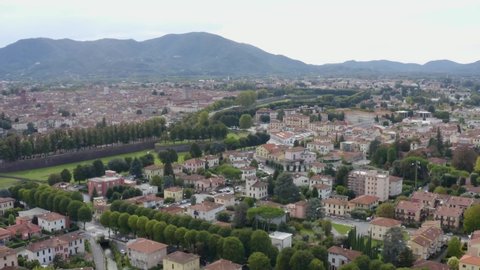 Aerial helicopter view Lucca Tuscany Italy 