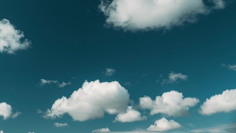 Fluffy Clouds Cloud Sky Blue Moving In Blue Cloudy Sky With Fluffy Clouds. Natural Background Cloudscape 4K Time Lapse, Timelapse, Time-lapse. 4K Blue Background. Abstract Blue. White Cloud heavenly