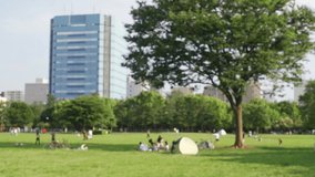 People playing in the park. Blurred video. Japanese landscape.