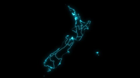 Animated Outline Map of New Zealand with Regions