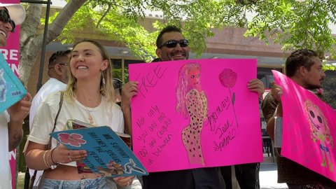 Fans and supporters of Britney Spears gather outside the County Courthouse in Los Angeles, Wednesday, June 23, 2021, during a scheduled hearing in Britney Spears' conservatorship case. 