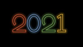 Change New Year from 2021 to 2022 neon sign background. Animated illustration