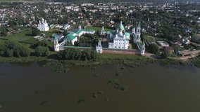 Flight over the Spaso-Yakovlevsky Dmitrov Monastery on a July day. Rostov Veliky, Golden Ring of Russia  