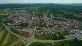 Aerial view around the city Untergruppenbach in Germany. On a sunny day in spring.