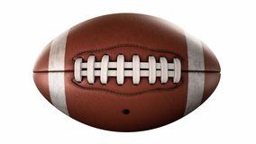 American football ball rotating in motion on white screen with alpha-channel. Looped American football 3d Animation. 3d. 4K