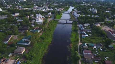 Panoramic view from a height of Torzhok on a July day. Tver Region, Russia