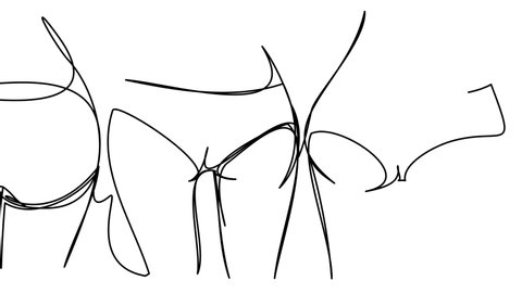 Self-drawing of womans butt on a white screen. Sports female buttocks. Whiteboard of a group of girls in the gym or on the beach Contour drawing process. Stock animation in 4k with alpha channel.