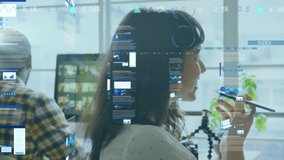 Animation of statistics and data processing over businesswoman using smartphone. global connections, technology and digital interface concept digitally generated video. - Powered by Shutterstock - Get 15% off with code: PIKWIZARD15