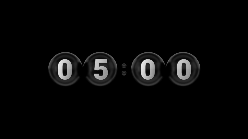Countdown. Countdown 5 minutes. black glossy ball. Black background. White digits. 3D. 3D Rendering Royalty-Free Stock Footage #1074798293