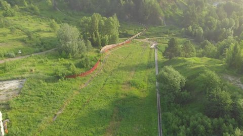 The ruined bobsleigh aerial drone view