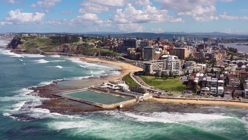 Newcastle city on NSW pacific coast of Australia – aerial flying to CBD as 4k.
 Royalty-Free Stock Footage #1074817787