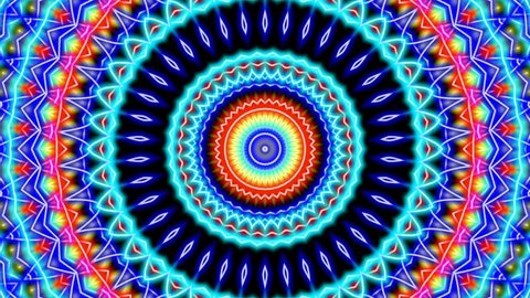stop motion. animated neon kaleidoscope mandala background geometric seamless pattern shape mirror blend liquid multi color