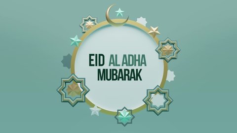 Happy Eid al Adha Mubarak animated wishing video message. A video message for the Eid of Qurbani. 4K Animation Beautiful Footage for Muslim Festival. Circle-shaped animated design with stars.