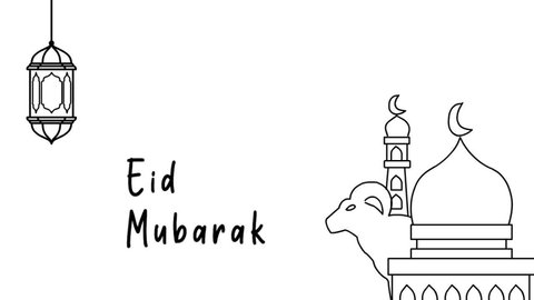 Eid al-Adha animation, handwritten illustration of Eid on a white background. eid social media post
