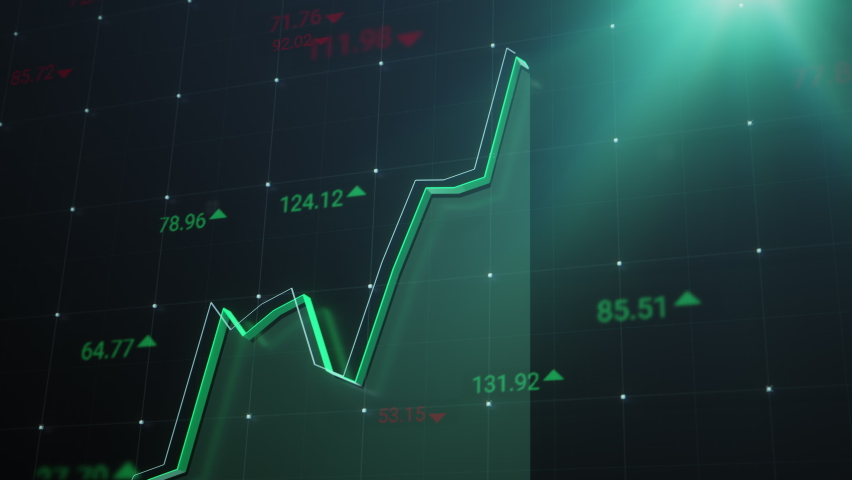 Animated stock market financial graph with green uptrend line. Beautifully designed growing stock chart for trading and investment. Royalty-Free Stock Footage #1074827897