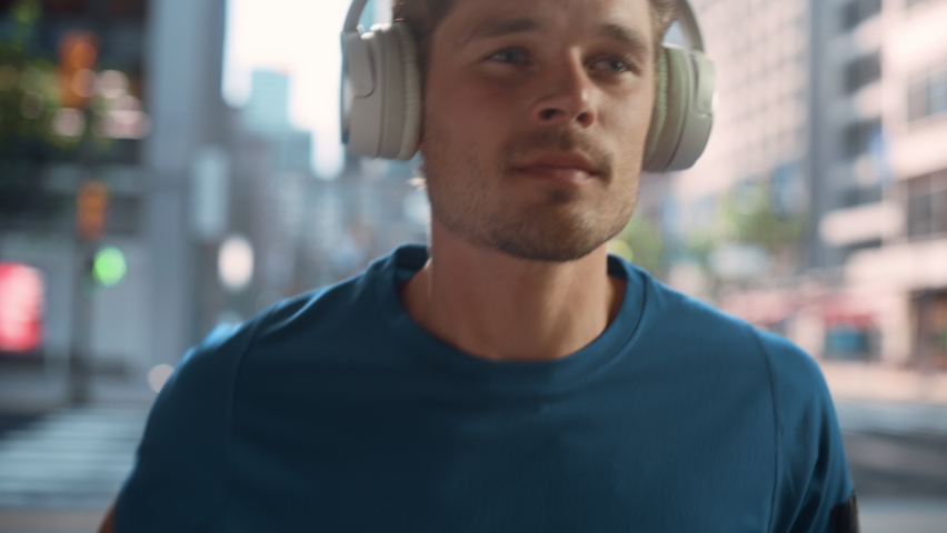 running with big headphones