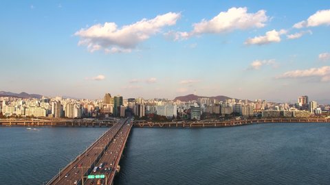 Aerial view of Mapo Bridge and han river in Seoul, Korea