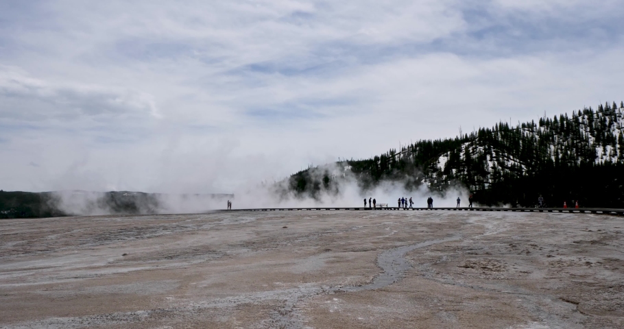 People walking around Grand Prismatic Spring, Yellowstone