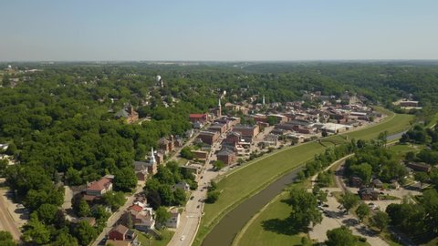 High Aerial View of Galena, Illinois. Fast Hyperlapse Above the Scenic Town
