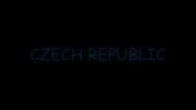 Neon flickering blue country name Czech Republic in on a black background.