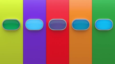 Among us game background. Multi-colored portholes. Colored stripes. Online game. Set collection. Cartoon game. Multi-colored pictures of characters set. 3d loop animation of 4K