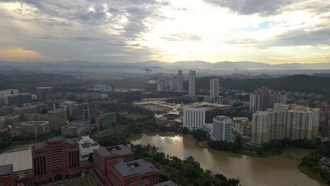 Putrajaya, Malaysia - June 18TH, 2021 : Aerial Drone 4K UHD Footage of administrations office and Alamanda shopping mall in Putrajaya City