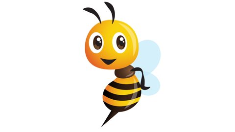 Cartoon cute bee pointing to empty space on white background. Loop animation