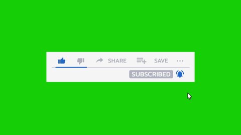 Don't forget to subscribe, follow, like, share and Click the Bell notice, floating social media graphic bar animation with icon isolated on green screen for youtube channel.