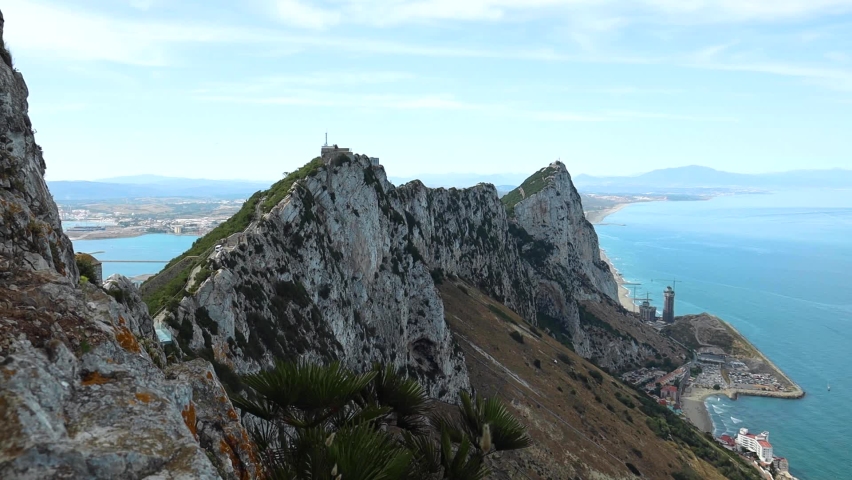 4k landscape video from the top of gibraltar rock. Gibraltar is a overseas british territory.
