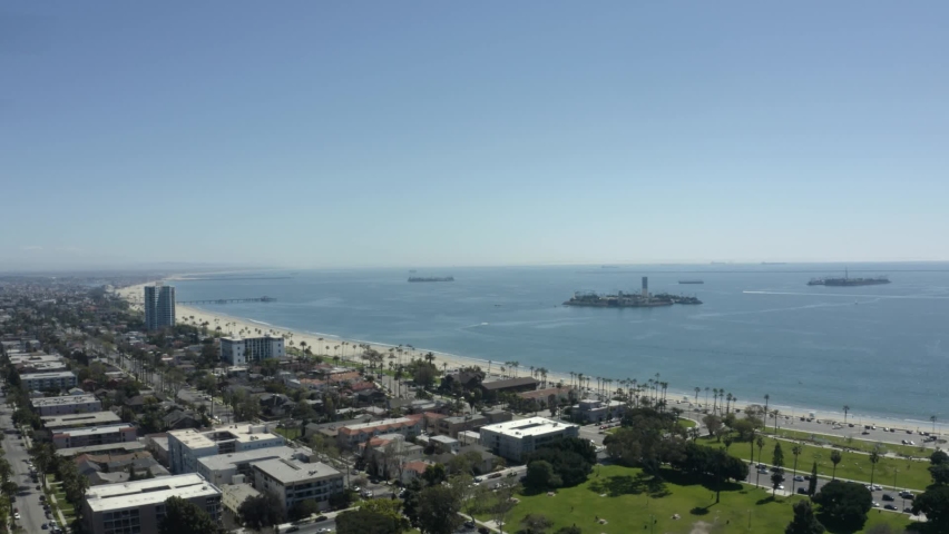 High altitude push in over Long Beach California