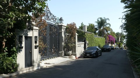 Beverly Hills, CA USA - June 20, 2021: Gateway to the former home of Montgomery Clift and Sharon Stone on Dawnhaven Drive in Beverly Hills
