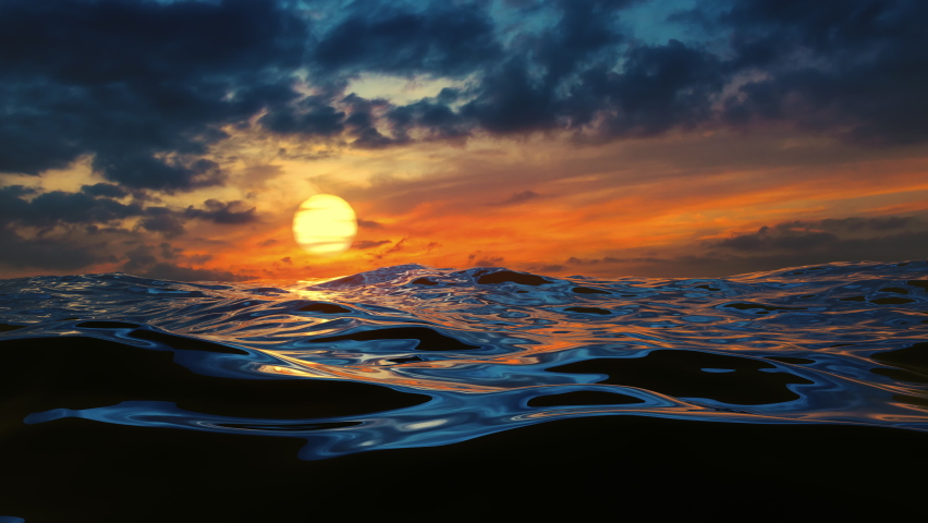 3d animation of ocean waves and sun set in 4k. High quality 4k footage Royalty-Free Stock Footage #1074871376