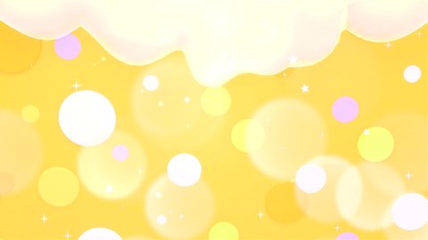Looped yellow circles pattern background with melting cream, glowing lights and magic sparkles animation.