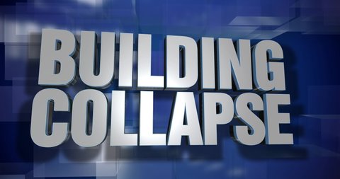 A blue dynamic 3D Building Collapse news transition and title page animation. 5 and 2 second options included. Green screen.  	
