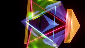 Flying iridescent triangles of different colors. VJ loop animation for your beautiful videos. For registration of concerts and parties, holidays.Successful creativity