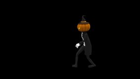 Halloween day. Ghost character bone dancing. 3d rendering, realistic CGI,3d mapping cartoon, Included in the end of the clip with Alpha matte.