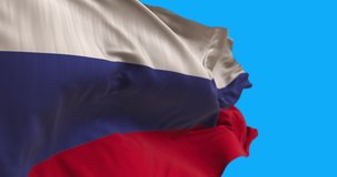 Close up of the flag of Russia. The Russian flag flutters in the wind.