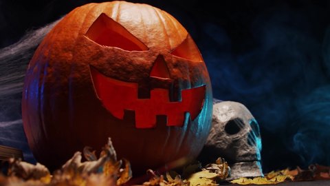 Halloween pumpkin emits lightning. Animated gif file